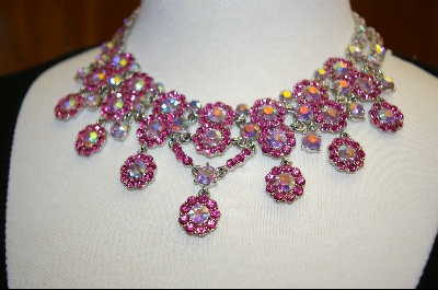 +MBA #FP-ABC  Fancy Pink & Aurora Borealis Crystal Necklace