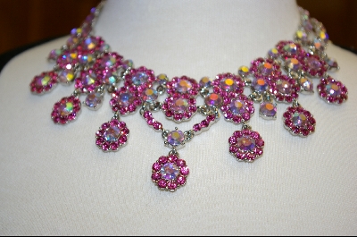 +MBA #FP-ABC  Fancy Pink & Aurora Borealis Crystal Necklace