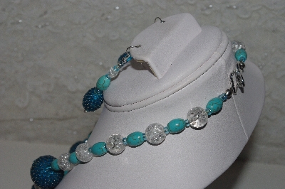 +MBAHB #00013-8501  "One Of A Kind Blue & Clear Bead Necklace & Earring Set"