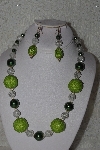 +MBAHB #00013-8523  "One Of A Kind Green & Clear Bead Necklace & Earring Set"