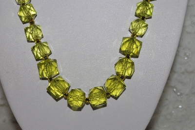 +MBAHB #00014-8858  "Yellow/Green Faceted Puffed Cube Acrylic Necklace & Earring Set"
