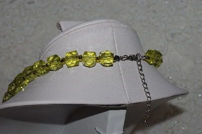 +MBAHB #00014-8858  "Yellow/Green Faceted Puffed Cube Acrylic Necklace & Earring Set"