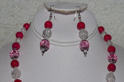 +MBAHB #00014-8715  "One OF A Kind Pink,Red & Clear Bead Necklace & Earring Set"