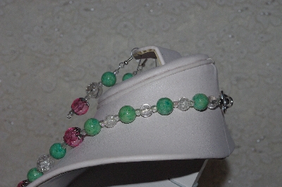 +MBAHB #00014-8702  "One Of A Kind Pink, Clear & Green Bead Necklace & Earring Set"