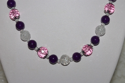 +MBAHB #00014-8682  "One Of A Kind Pink, Clear & Purple Bead Necklace & Earring Set"