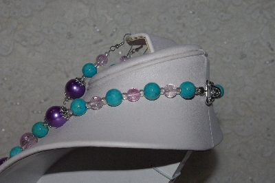+MBAHB #00014-8652  "One Of A Kind Lavender, Blue & Pink Bead Necklace & Earring Set"