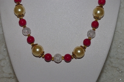 +MBAHB #00014-8797  "One OF A Kind DK Rose Pink,Gold & Clear Bead Necklace & Earring Set"