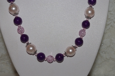 +MBAHB #00014-8787  "One Of A Kind Pink & DK Purple Bead Necklace & Earring Set"