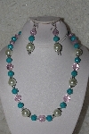 +MBAHB #00014-8752  "One Of A Kind Pink,Blue & Cream Colored Bead Necklace & Earring Set"