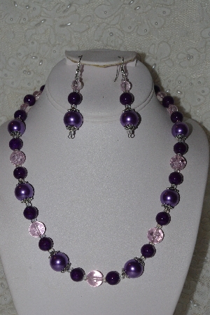 +MBAHB #00014-8741  "One Of A Kind Purple & Pink Bead Necklace & Earring Set"