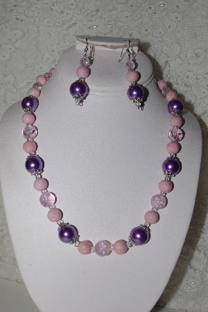 +MBAHB #00014-8731  "One Of A Kind Lavender & Pink Bead Necklace & Earring Set"