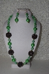 +MBAHB #00015-8975  "One Of A Kind Green & Brown Bead Necklace & Earring Set"