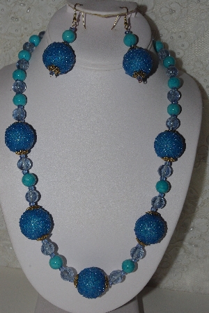 +MBAHB #00015-8963  "One Of A Kind Blue Bead Necklace & Earring Set"