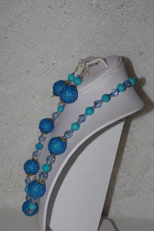 +MBAHB #00015-8963  "One Of A Kind Blue Bead Necklace & Earring Set"