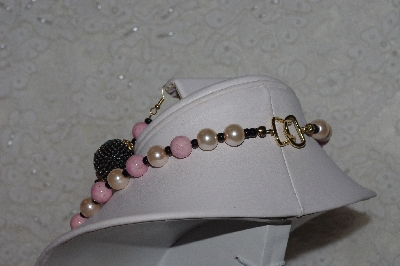 +MBAHB #00015-8939  "One Of A Kind Cream, ,Pink & Brown Bead Necklace & Earring Set"