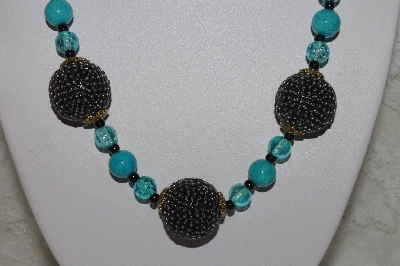 +MBAHB #00015-8920  "One Of A Kind Blue & Black Bead Necklace & Earring Set"
