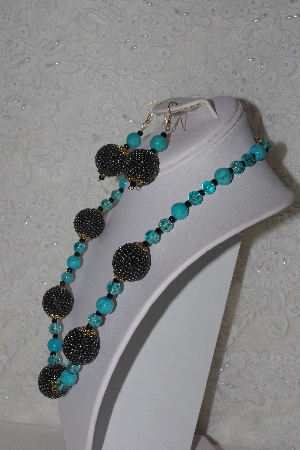 +MBAHB #00015-8920  "One Of A Kind Blue & Black Bead Necklace & Earring Set"