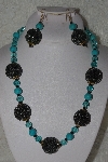 +MBAHB #00015-8920  "One Of A Kind Blue & Black Bead Necklace & Earring Set"