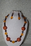 +MBAHB #00015-8872   "One Of A Kind Orange & Brown Bead Necklace & Earring Set"