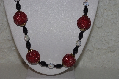 +MBAHB #00015-9041  "One Of A Kind Red, Black & AB Bead Necklace & Earring Set"