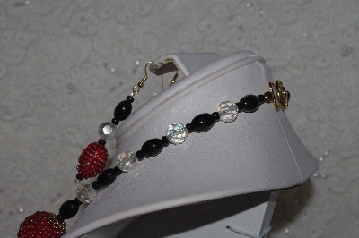 +MBAHB #00015-9041  "One Of A Kind Red, Black & AB Bead Necklace & Earring Set"