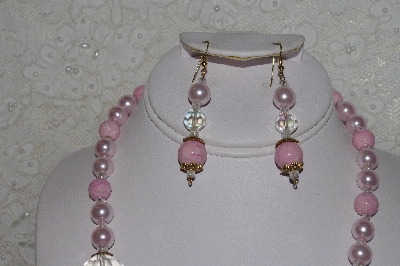 +MBAHB #00015-8951  "Fancy Pink & Clear Glass Bead Necklace & Earring Set"