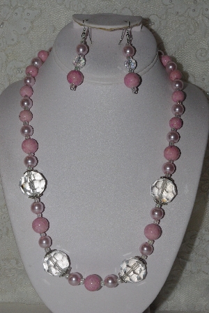 +MBAHB #00015-8889   "Fancy Pink & Clear Glass Bead Necklace & Earring Set"  