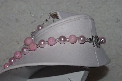 +MBAHB #00015-8889   "Fancy Pink & Clear Glass Bead Necklace & Earring Set"  