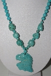 +MBAMG #00016-0127     "Howlite & Turquoise Carved Eagle Pendant & Bead Necklace"