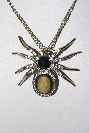 +MBAMG #00016-0153   "Rhinestone & Brown Resin Spider Pendant & Chain"