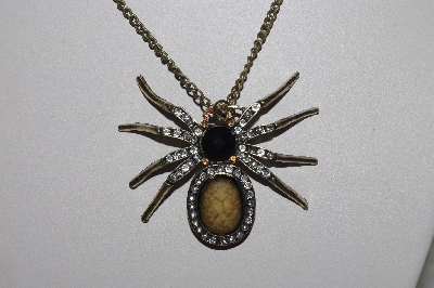 +MBAMG #00016-0153   "Rhinestone & Brown Resin Spider Pendant & Chain"