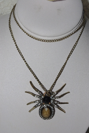 +MBAMG #00016-0153   "Rhinestone & Brown Resin Spider Pendant & Chain"