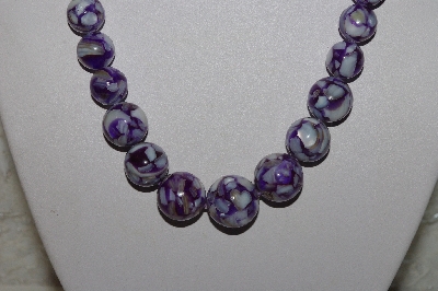 +MBAMG #00016-0090  "Purple Mother Of Pearl Resin Ball Bead Necklace"