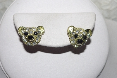 +MBAMG #00016-0132  "Fancy Goldtone Crystal Rhinestone Teddy Bear Earrings"