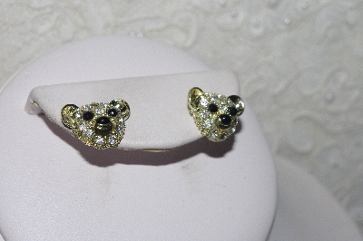 +MBAMG #00016-0132  "Fancy Goldtone Crystal Rhinestone Teddy Bear Earrings"