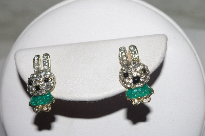 +MBAMG #00016-0136   "Fancy Enameled Crystal Rhinestone Bunny Earrings"