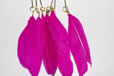 +MBAMG #00016-0140  "Fancy 5" Pink Enameled Parrot Feather Earrings" 