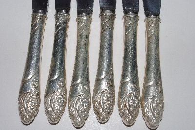 +MBAMG #00016-0169  "Vintage Set Of 6 Nickle Silver Pink Rose No 5542 Dinner Knives"