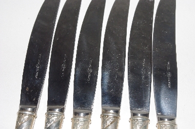 +MBAMG #00016-0169  "Vintage Set Of 6 Nickle Silver Pink Rose No 5542 Dinner Knives"