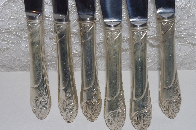 +MBAMG #00016-0169  "Vintage Set Of 6 Nickle Silver Pink Rose No 5542 Dinner Knives"