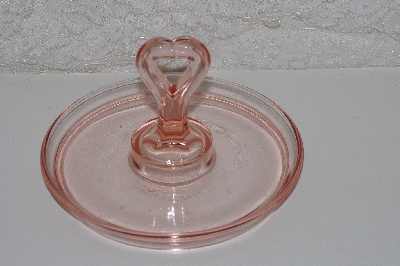 +MBAAC #01-9463  "Heart Handled Pink Glass Candy Dish"