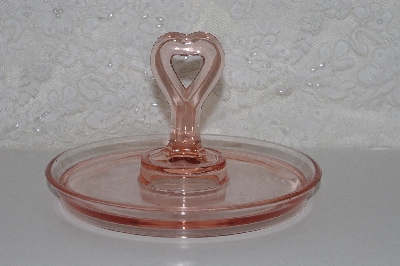 +MBAAC #01-9463  "Heart Handled Pink Glass Candy Dish"