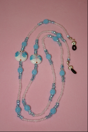 +MBA #2-088  "White Glass Beads With Dragonflys