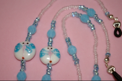 +MBA #2-088  "White Glass Beads With Dragonflys