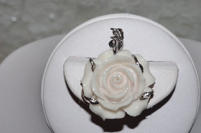+MBAAC #01-9437  "Hand Carved White Bone Rose Pendant"