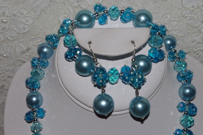 +MBAAC #01-9387  "Aqua Blue Crystal & Acrylic Pearl 3 Piece Set"