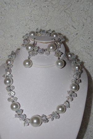 +MBAAC #01-9402  "Clear AB Crystal & White Acrylic Pearl 3 Piece Set"