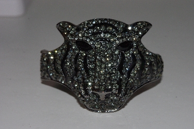 +MBAAC #01-9345  "Smoke & Black Crystal Rhinestone Large Tiger Hinged Bracelet"