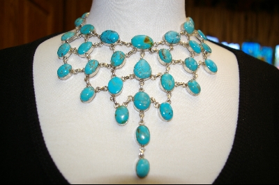 +  " Blue Turquoise 31 Stone Draping  Necklace