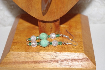 +MBAAC  #02-9665  "Valley  Oak Acorn Green & Clear Glass Bead Necklace & Earring Set"